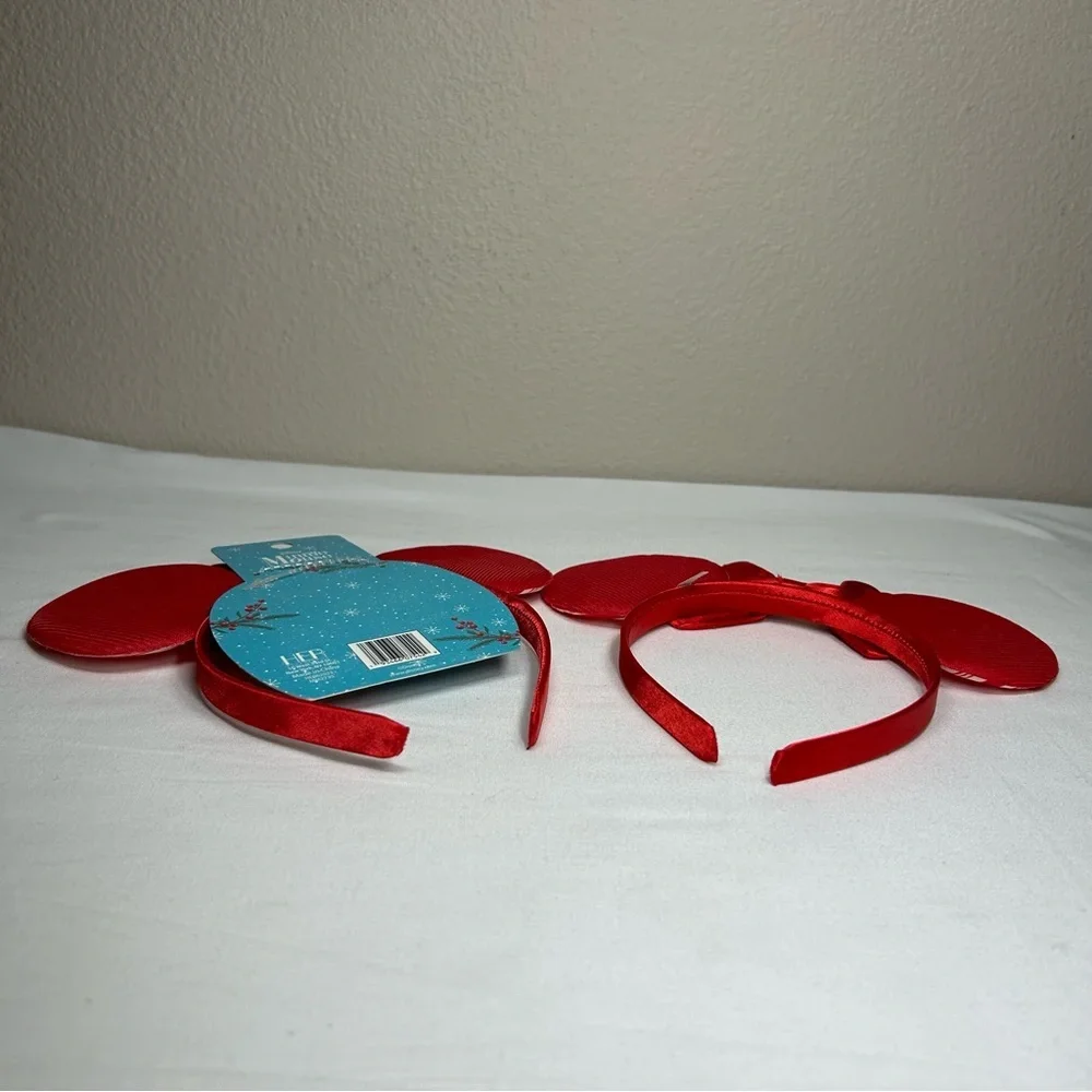2 Disney Minnie Mouse Holidays Valentines headbands Red White Stripes Bow Pearls